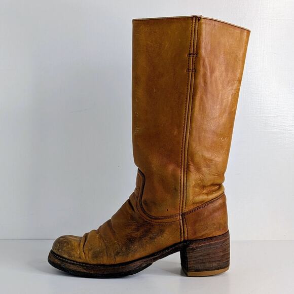 Vtg Frye Campus Black Label 70s Tall Leather Boots 8.5 B Knee High - Picture 7 of 16